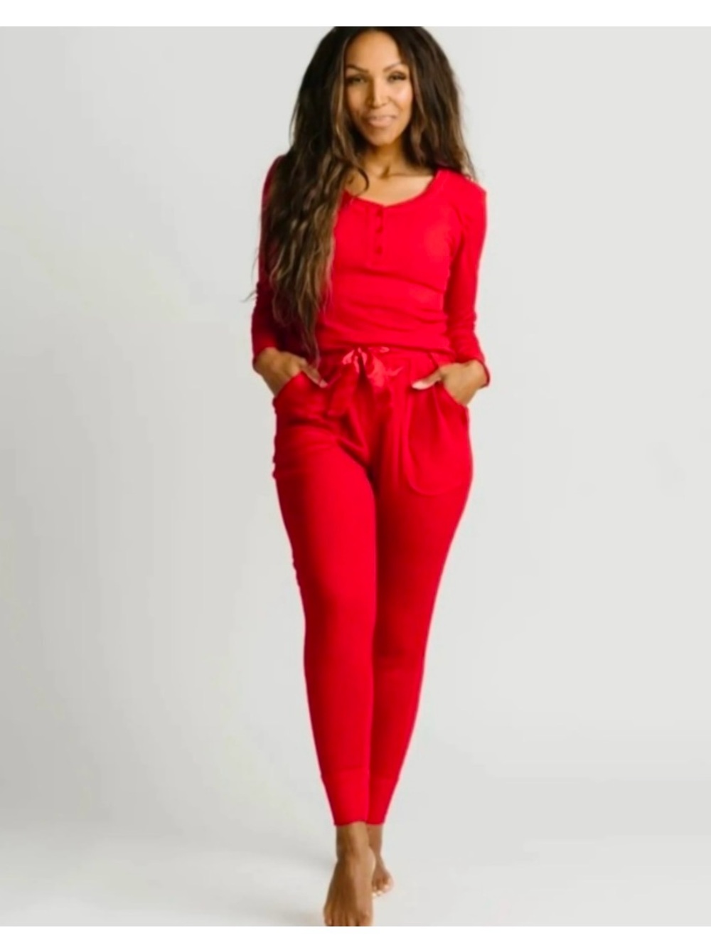 ZYIA Women's Red Cloud Peak Thermal Waffle Knit Pajama Set